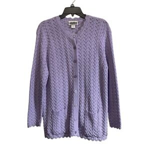 Vtg Carly Blake Cardigan Sweater Large Open Knit Crochet Grandmacore Nostalgia
